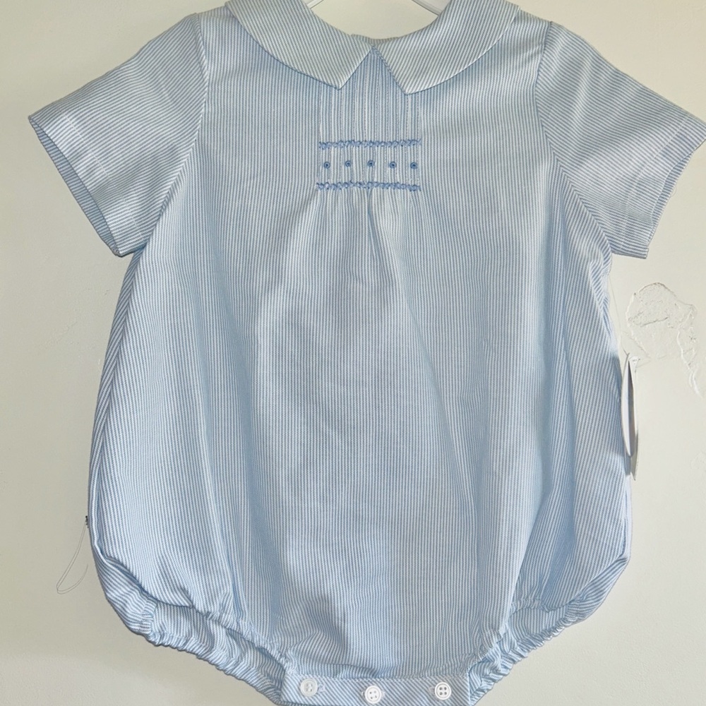 NWT Edgehill Collection Baby Blue & White Striped Bubble Romper size 12M
